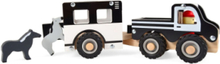 Wooden Car With Horse Trailer And Horses, Rubber Wheels Toys Playsets & Action Figures Wooden Figures Svart Magni Toys*Betinget Tilbud