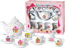 Tea Set "Cupcake" In Porcelain, 12 Pcs. Toys Toy Kitchen & Accessories Coffee & Tea Sets Multi/patterned Magni Toys