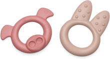 Tiny Bio Teether Ring Red & Beige-2 Pcs Toys Baby Toys Teething Toys Rosa Dantoy*Betinget Tilbud