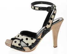 Pre-eide Polka Dot Fabric and Patent Leather Slingback Sandals