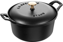 La Coquette - Vintage Round Cast Iron Home Kitchen Pots & Pans Casserole Dishes Black STAUB