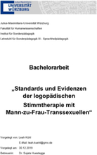 Standards und Evidenzen der logopädischen Stimmtherapie mit Mann-zu-Frau-Transsexuellen