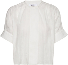 Louis - Crispy Cotton Stripe Blouses Short-sleeved Hvit Day Birger Et Mikkelsen*Betinget Tilbud