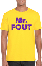 Geel Mr Fout t-shirt met paarse glitters heren