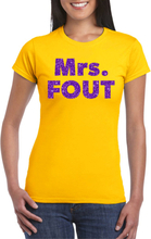 Geel Mrs Fout t-shirt met paarse glitters dames