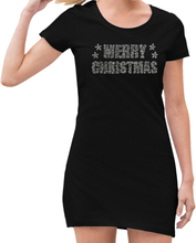 Glitter kerst jurkje zwart Merry Christmas glitter steentjes voor dames - Glitter kerst jurk