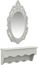 vidaXL Vägghylla för nycklar och smycken med spegel och krokar grå