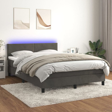 Ramsäng med madrass & LED mörkgrå 140x200 cm sammet
