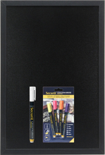 Zwart krijtbord met zwarte rand 40 x 60 cm inclusief 5x gekleurde stiften