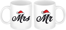 Set van 2x mokken Mr en Mrs kerstmuts cadeau mok / beker wit voor koppels 300 ml