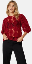 BUBBLEROOM 3D Flower Puff Sleeve Blouse Red XS