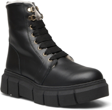Can Can Black Shearling Shoes Boots Ankle Boots Laced Boots Black ALOHAS