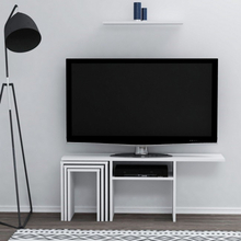 Mobile porta tv con tavolino da caffè ante ripiani da soggiorno bianco Peri