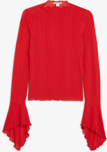 Ribbed top with bell sleeves - Red