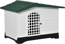 Cuccia per cani da esterno in plastica con cancello e finestra bianco verde