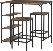 Set tavolo alto 2 sgabelli e scaffale stile bar industriale metallo e legno