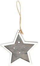 Hvit og Grå Stjerne i Treverk 15 cm
