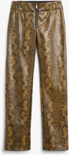 Low waist straight leg faux leather trousers - Beige