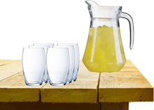 Luminarc karaf schenkkan van glas 1600 ml met 6x stuks Versailles serie water/drink glazen 375 ML