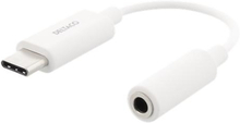 DELTACO USB-C - 3,5 mm sovitin, stereo, aktiivinen, 11 cm, valkoinen