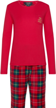 Lrl L/S Knit Top Long Fleece Pant Pj Fol Pyjamas Rød Lauren Ralph Lauren Homewear*Betinget Tilbud