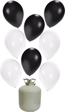 30x Helium ballonnen zwart/wit 27 cm + helium tank/cilinder