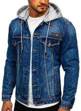 Granatowa jeansowa kurtka męska z kapturem Denley RB9872-1