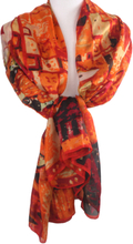 Zijden sjaal/stola in oranje met afbeelding van&apos;&apos;Portret van Adèle Bloch-Bauer I&apos;&apos;