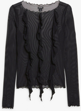 Long sleeved mesh frill top - Black