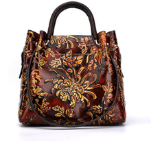 Brenice Women Genuine Leather Printing Flowers Handbags