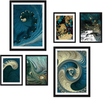 Zestaw 6 obrazów Blue Spirals