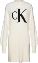 Ck Intarsia Loose Sweater Dress Dresses Knitted Dresses White Calvin Klein Jeans