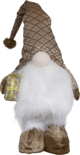 Decoratie kerst gnome pop - H36 cm - met verlichting - brons - kerstman poppen