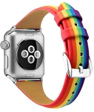 Udskift urbånd til Apple Watch Series 6 / SE / 5/4 44mm / Series 3/2/1 42mm Rainbow ægte læderrem