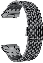 22mm Classic Dragon Texture 316L Stainless Steel Watch Band + Connector for Fitbit Ionic - Black