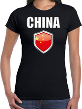 China landen supporter t-shirt met Chinese vlag schild zwart dames