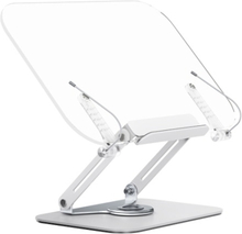 Bisofice Desktop Book Stand for Reading 360 Degrees Rotating Base Transparent Acrylic Panel and Page Clips Foldable and Angle Adjustable