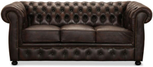 Liverpool 3 personer chesterfield sofa - brun ægte læder