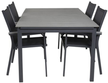 havesæt m Levels bord m. udtræk og 4 Parma stole m. armlæn - grå aintwood/sort textil