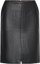 Briar Vegan Leather Midi Skirt Knælang Nederdel Black Bardot