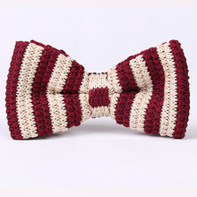 Men Fashion Knitted Stripe Bowties Long Adjustable Ties Wedding Party Bowties