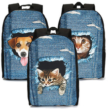 Women Student School Bag 3D Animal Cat Dog Backpack Shoulder Bags