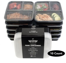 10 Meal Prep Disposable Box Lunch Boxes Plastic Lunch Boxes Three Grid Packing Box Black