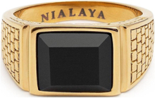 Men's Golden Brick Signet Ring With Agate Ring Smykker Gold Nialaya