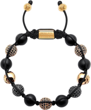 Men's Beaded Bracelet With Matte Onyx And Black/Gold Cz Diam Armbånd Smykker Gold Nialaya
