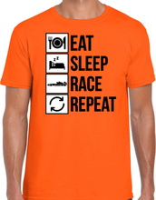 Eat sleep race repeat supporter / race fan t-shirt oranje voor heren