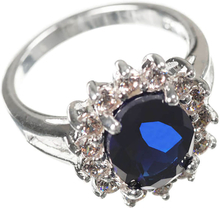 Silver Plated Ring with Blue Sapphire Stone Effect Centre - in the style of Kate Middleton - N
