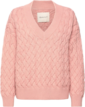 Textured Cotton V-Neck Tops Knitwear Jumpers Pink GANT
