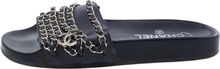 Pre-eide Chanel Navy Blue Leather Chain pyntet CC flate lysbilder Størrelse 37