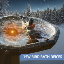 Bird Bath Heater for Outdoors in Winter 15 Watts Submersible Water Heater Aluminum Birdbaths Deicer Thermostatically Controlled with Auto Shut Off Perfect for Patio Yard and Lawn